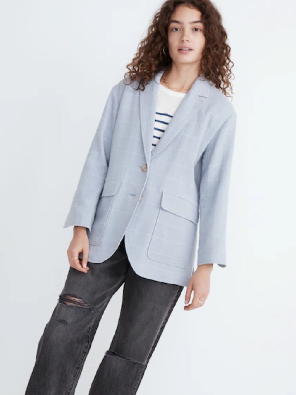 Madewell Cotton-Linen Larsen Windowpane Blazer Jacket